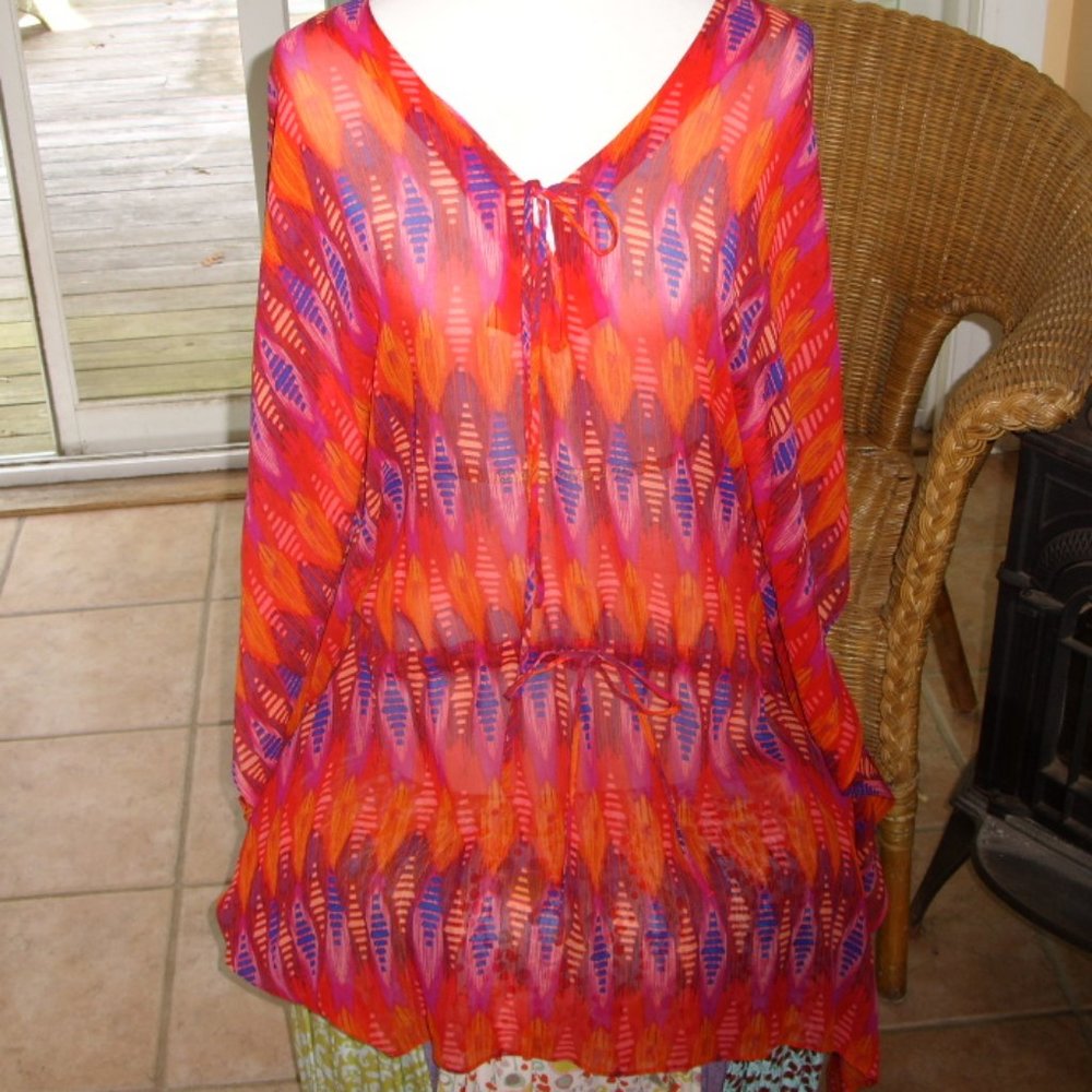 Paula Hermanny Vix Swim Silk Coverup Ikat top S NWT
